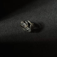 Sterling silver feather wrap open ring with handcrafted oxidized finish