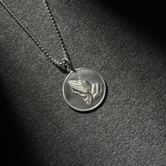 Sterling silver praying hands medallion pendant necklace with oxidized finish