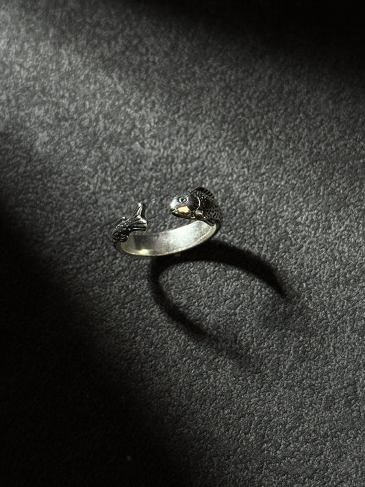 Sterling silver twin snake open ring with handcrafted oxidized finish