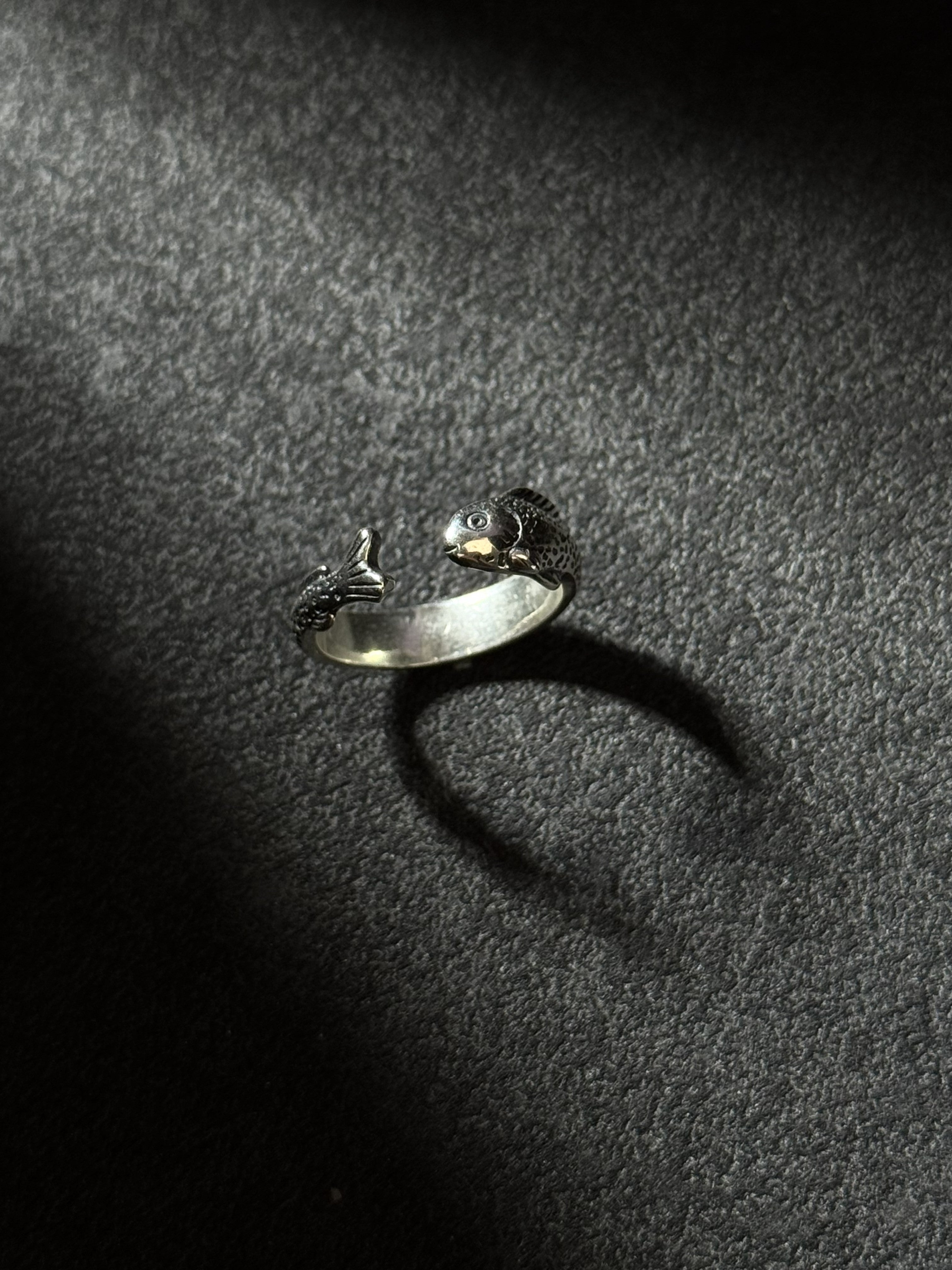 Sterling silver twin snake open ring with handcrafted oxidized finish