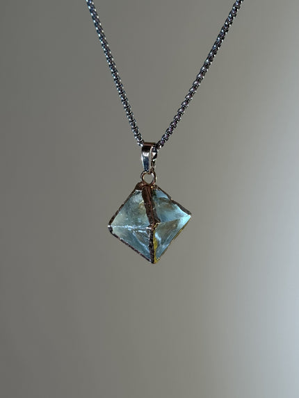 Natural fluorite crystal pendant necklace handcrafted in sterling silver