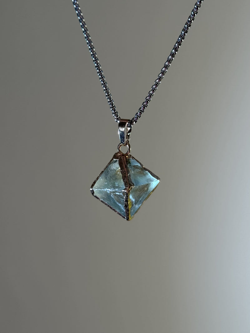 Natural fluorite crystal pendant necklace handcrafted in sterling silver