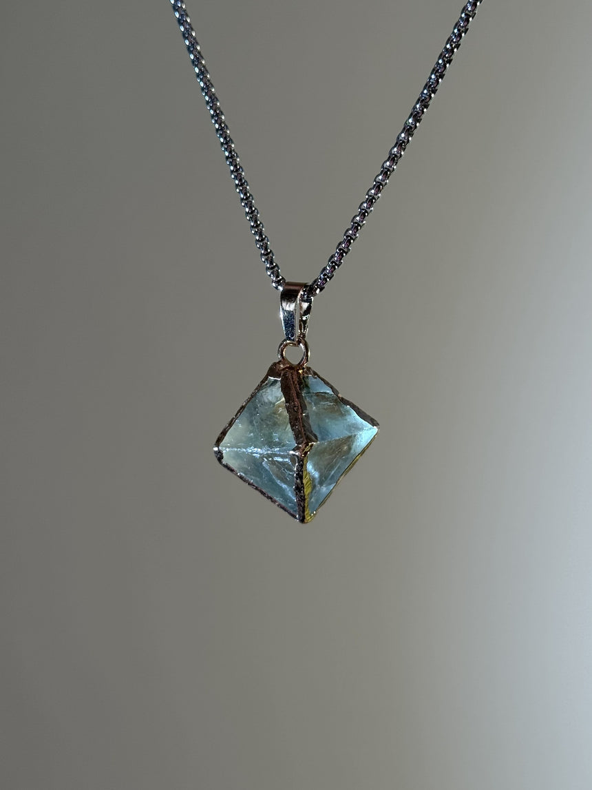 Natural fluorite crystal pendant necklace handcrafted in sterling silver