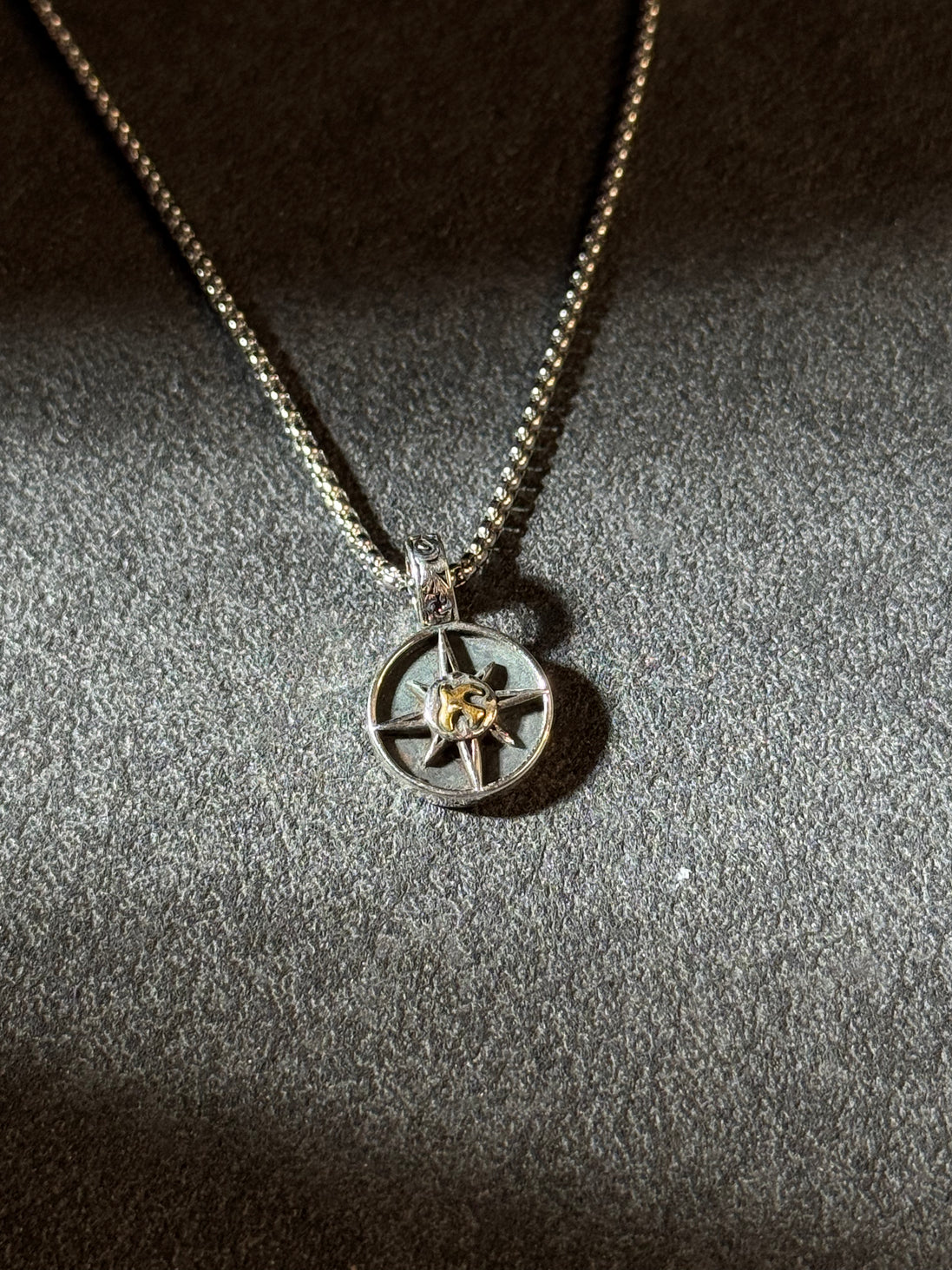 925 sterling silver compass pendant necklace with vintage star navigation design and brass accent 1