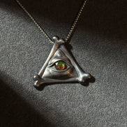 925 sterling silver all seeing eye pendant necklace with green gemstone detail1
