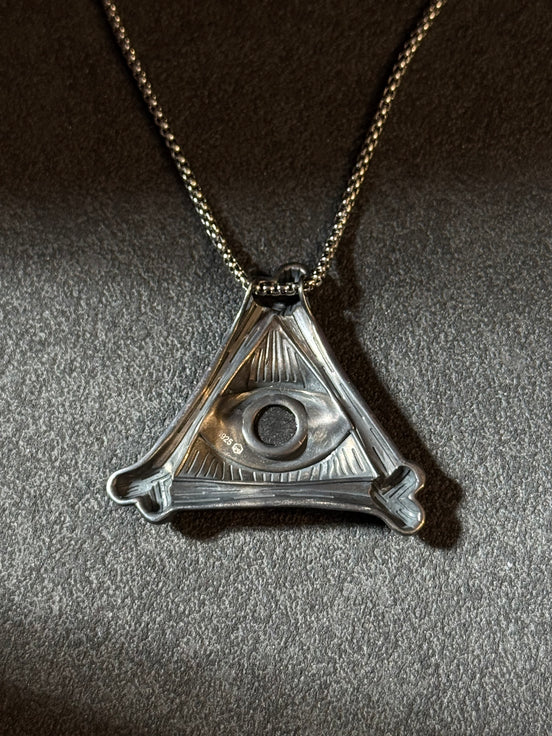 925 sterling silver all seeing eye pendant necklace with green gemstone detail2